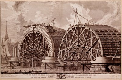 A View of Part of the Intended Bridge at Blackfriars London, print made by Piranesi, 1764 by Robert Milne